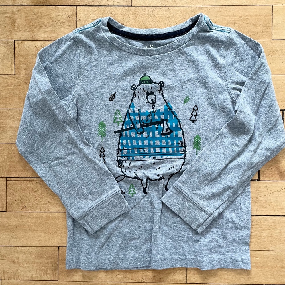 Kids Korner Gray Lumberjack Bear Long-Sleeve Tee / S(4) / Used